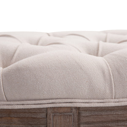 HOMCOM Polsterbank Sitzbank Lounge Sitzhocker Vintage Retro mit Knöpfen Sofa Couch Leinen + Holz beige 140,5 x 51 x 48 cm