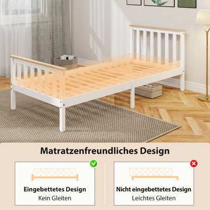 HOMCOM Einzelbettrahmen, Bettrahmen aus Holz, unterer Stauraum, Naturholz, Weiß