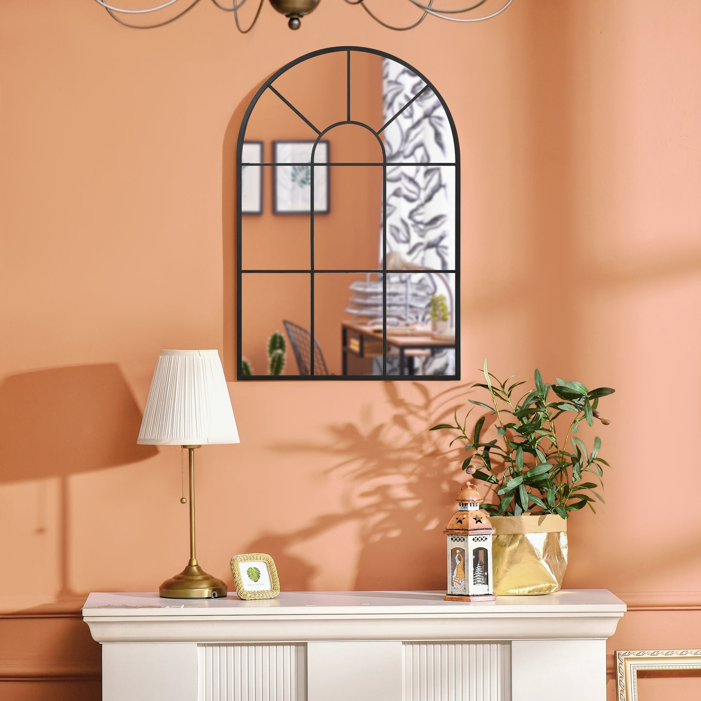 HOMCOM Fensterspiegel mit Metallrahmen, 91 cm x 2 cm x 60 cm Schwarz