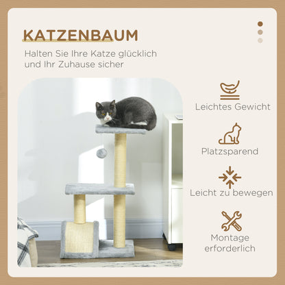 PawHut Kratzbaum 72 سم Katzenturm mit Plüschballen، Sisalstämme، Plattform، Kratzbrett Hellgrau