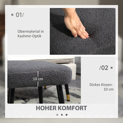 HOMCOM Hocker، Fußstütze، gepolsterter Sitz، Kaschmir-Optik، Stahlbeine، 42 × 42 × 44 سم، Dunkelgrau