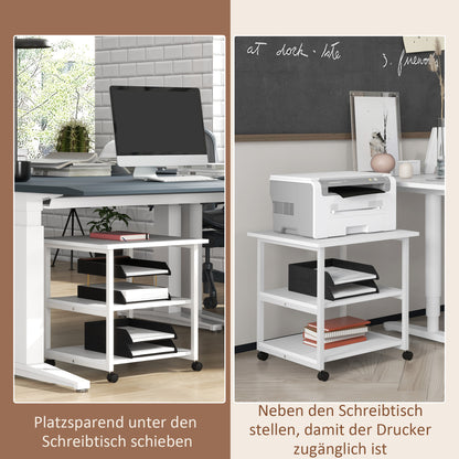 HOMCOM Druckertisch mit Rolle, Druckerständer mit 3-Ebene, Druckerhalter Stahl, 50 x 50 x 52,5 cm