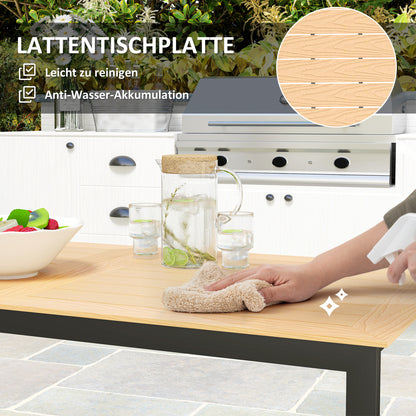 Outsunny Gartentisch für 6 Personen 160 x 80 cm Wetterfest Balkontisch mit Lamellen-Tischplatte, Buffettisch Outdoor Teak