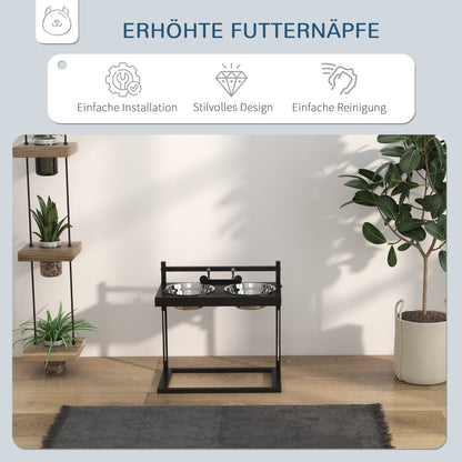 PawHut Futterstation Erhöhte Futternäpfe Fressnäpfe, Futternäpfe aus Edelstahl, 40,5 x 22 x 39 cm, Schwarz + Silber