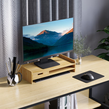 HOMCOM Monitorständer mit Schublade Bildschirmerhöhung Monitor Ständer Bildschirmständer für PC Notebook Drucker 49 x 25,5 x 11,5 cm Natur