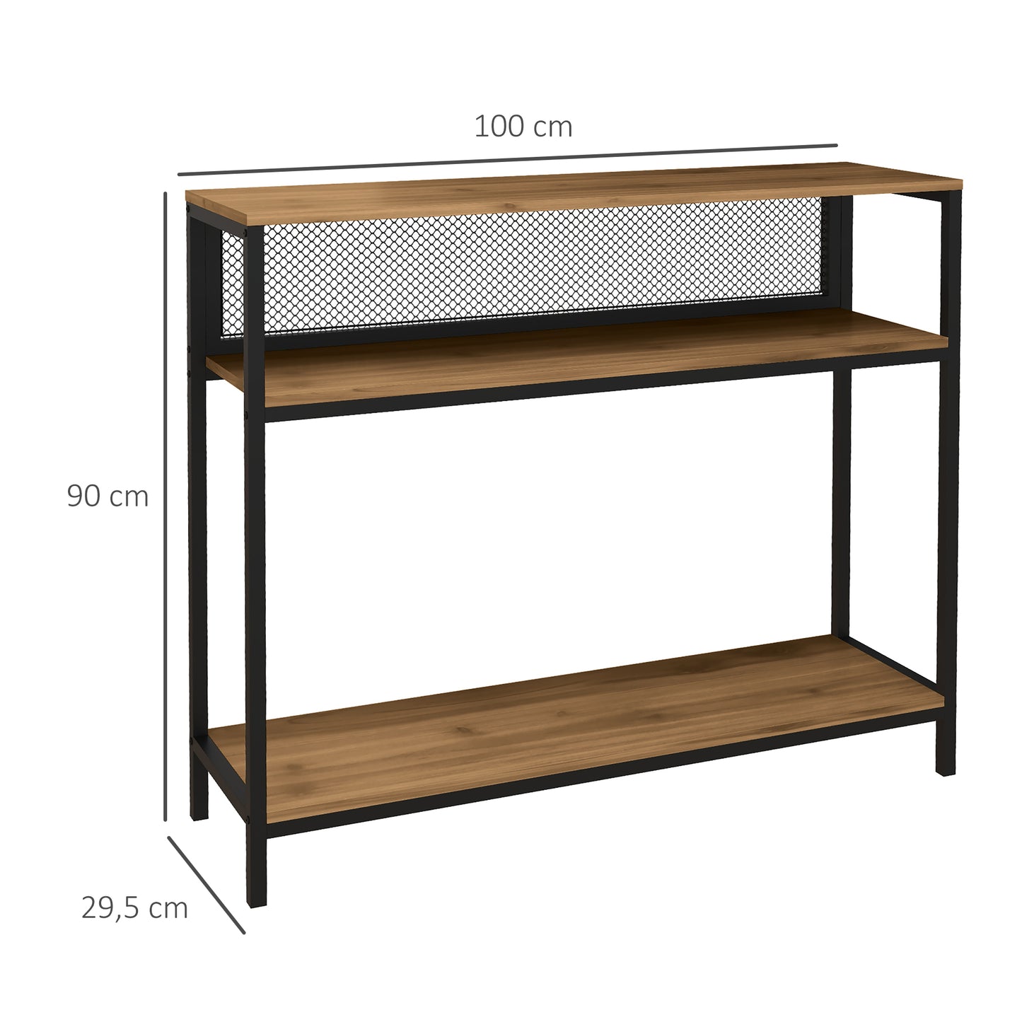 HOMCOM Sideboard Konsolentisch Flurregal, Industriedesign, 100 cm x 29,5 cm x 90 cm, Braun + Schwarz