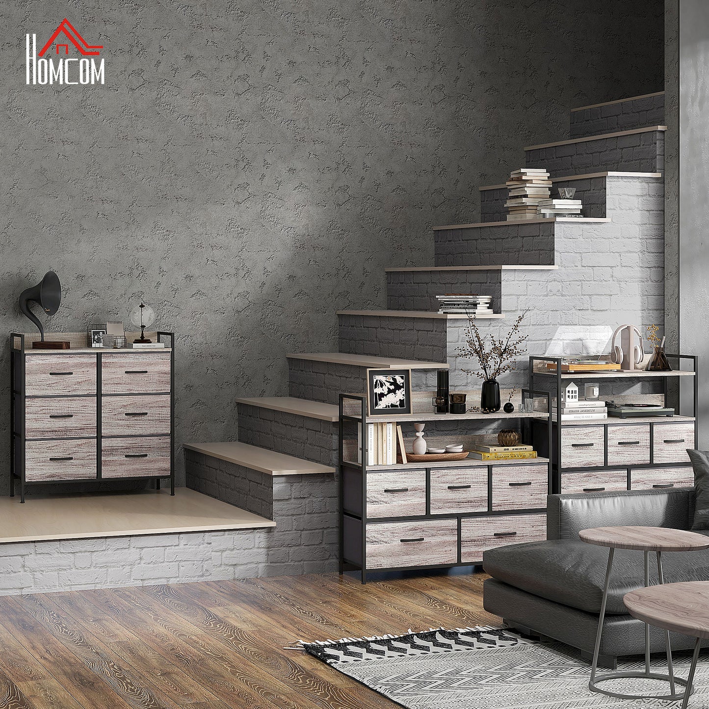 HOMCOM Stoff-Kommode, 6 faltbare Schubladen, Regal, Stahlrahmen, 79 x 29 x 85, Grau