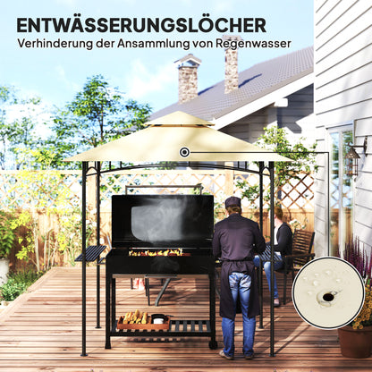 Outsunny Grillpavillon mit LED 240 x 150 x 258 cm wasserabweisend flammhemmend Gartenpavillon mit Doppelschichtdach