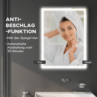 HOMCOM Badspiegel Badezimmerspiegel Wandspiegel LED´s. Ber, gsschalter, Antibeschlagfunktion, 60 x 80 x 4 cm, Weiß