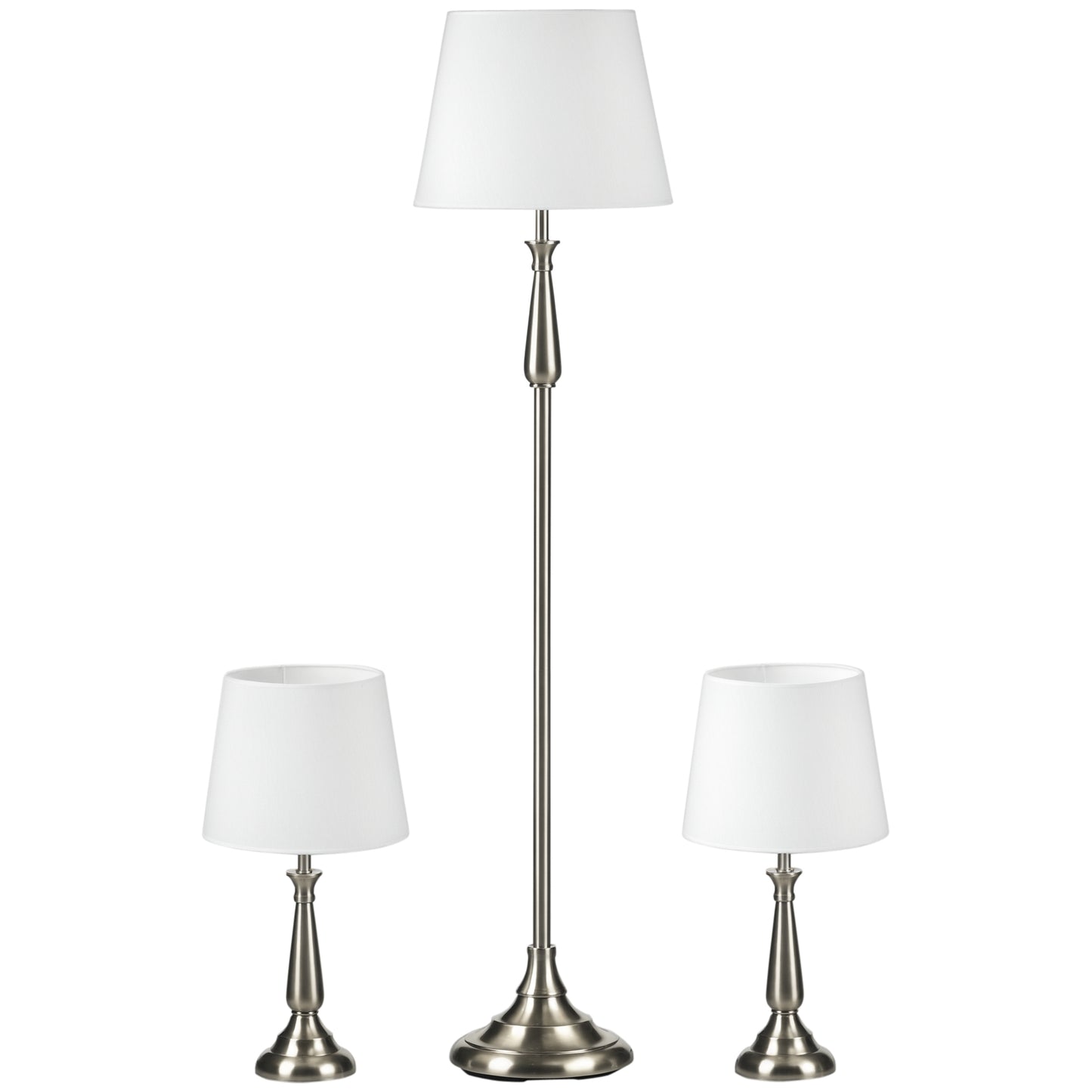 HOMCOM 3-teiliges Lampenset im Vintage-Design, 2 Tischleuchten, 1 Stehleuchte, 35,5 cm x 35,5 cm x 146 cm, Silber + Weiß