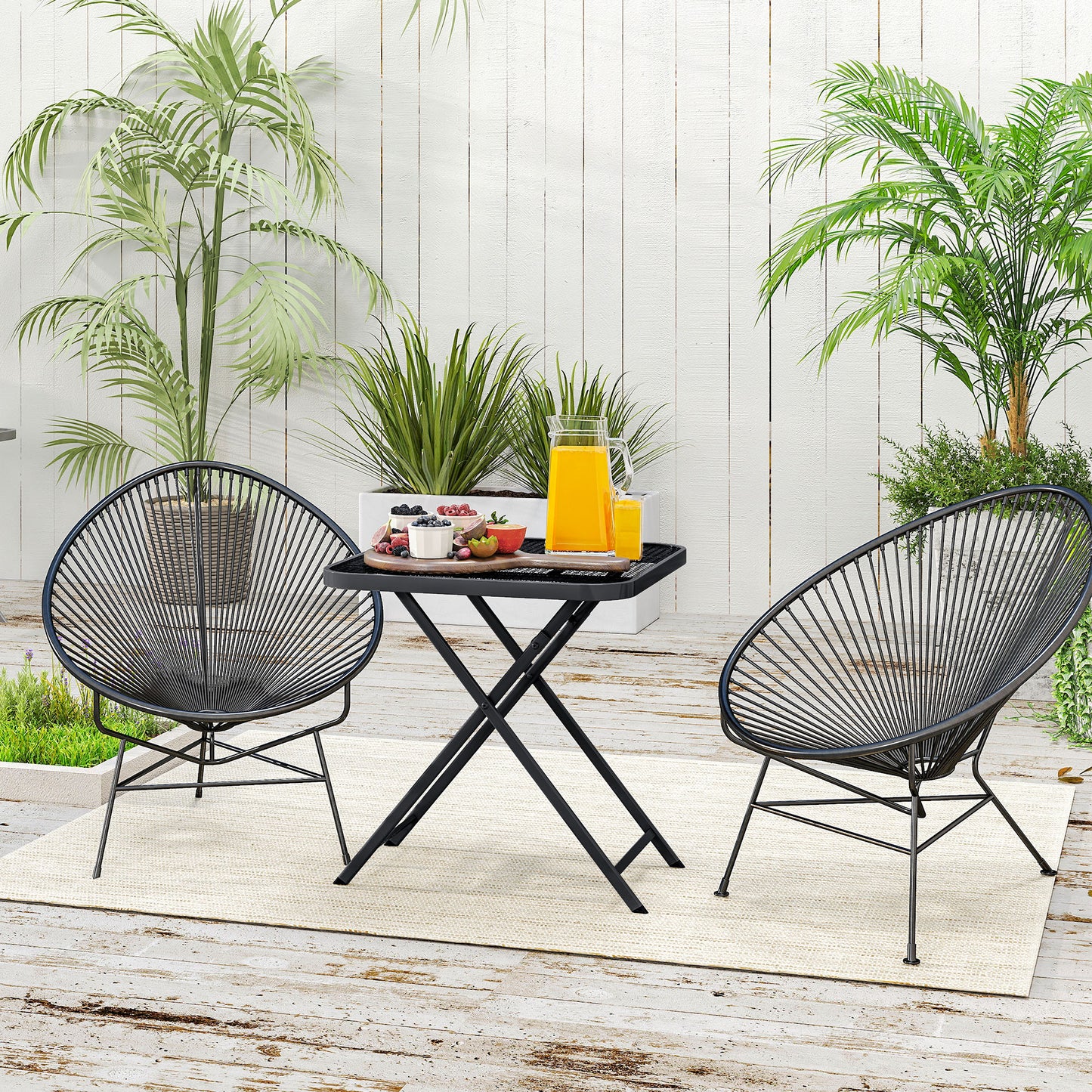 Outsunny Gartentisch klappbar 70 x70 cm, Wetterfest Balkontisch Klapptisch mit Ausschnitt-Design quadrarisch Schwarz