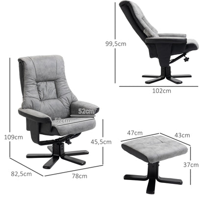 HOMCOM Relaxsessel mit Hocker, 360° drehbar, 135° neigbar, atmungsaktiver Bezug, 78 x 82,5 x 109 cm, grau