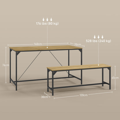 HOMCOM Essgarnitur, Tisch &amp; 2 Bänke, Industrial Design, Stahlrahmen, Holzdekor/Schwarz