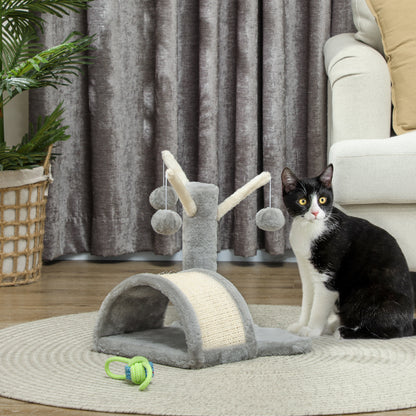 PawHut Kratzbaum 40 cm Kleiner Katzenturm mit Höhle, 2 Spielball, Kratzmatte, Katzenkratzbaum, Kletterbaum, für kleine & große Katzen, Hellgrau