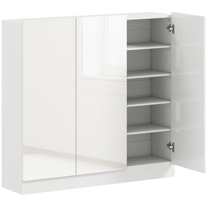 HOMCOM Schuhschrank mit 10 Regalen für 25-30 Schuh-Paare, Lüftungslöcher, Soft-Close-Türen, Holz, Weiß