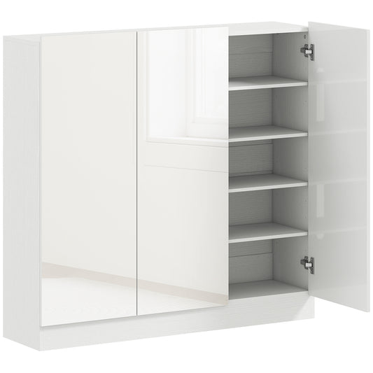 HOMCOM Schuhschrank mit 10 Regalen für 25-30 Schuh-Paare, Lüftungslöcher, Soft-Close-Türen, Holz, Weiß