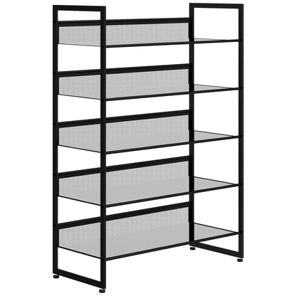 HOMCOM kleines Schuhregal Schuhablage Schuhständer hoch schmal, 5 Regale, 72 cm x 30 cm x 102 cm, Schwarz
