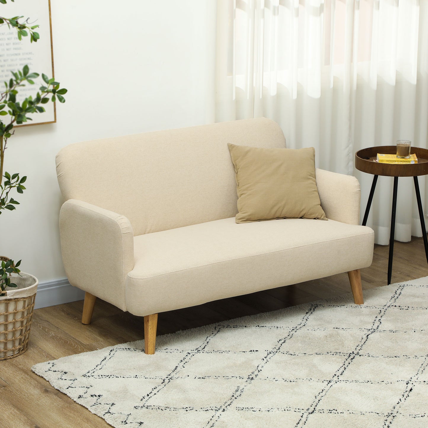 HOMCOM Zweisitzer-Sofa, kompakt, hautfreundlicher Bezug, bis 240 kg, 130x74x79 cm, Cremeweiß