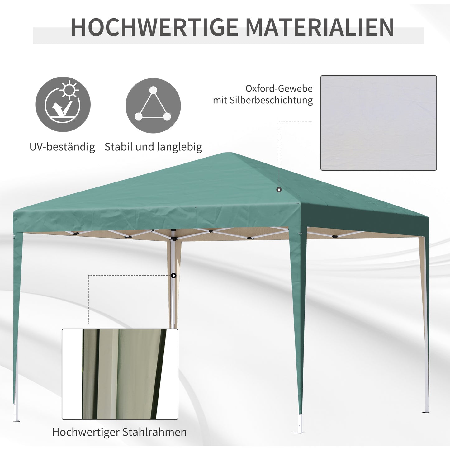 Outsunny Pavillon, 2,95 x 2,95 m Pop-Up-Faltpavillon, Gartenpavillon, Partyzelt, UV-Schutz, Stahl+Oxfordstoff, Grün