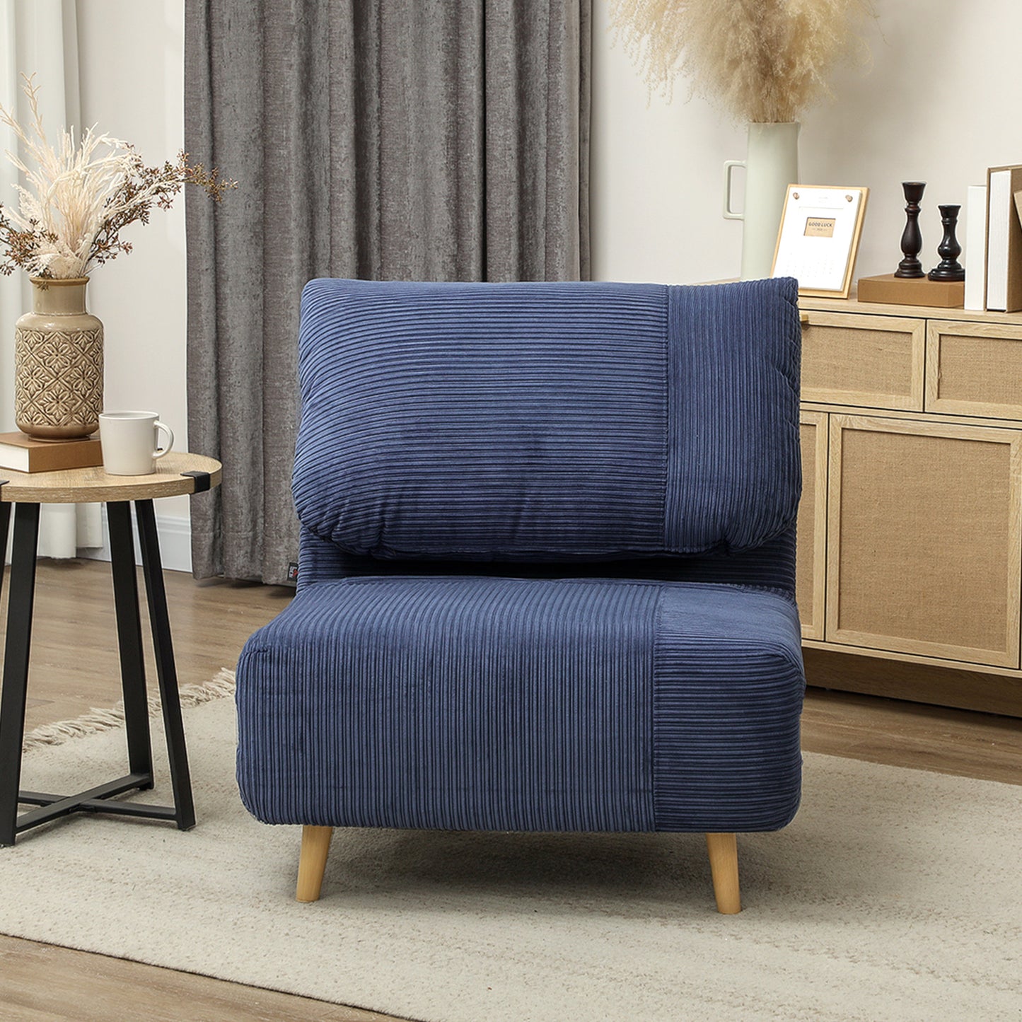 HOMCOM 2-in-1 Schlafsessel Gästebett, verstellbare Kopfstütze Cord-Optik 82 cm x 8 cm x 83 cm Blau