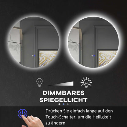 kleankin Badezimmerspiegel, LED, Farbwechsel, Antibeschlag, Touch-Schalter, IP44, Ø 60 cm, Weiß