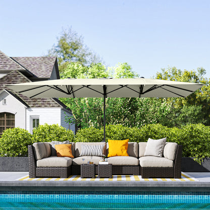 Outsunny Doppelseitiger Schirm، 451 × 264 سم Sonnenschirm mit Kurbelsystem، 12 Metallstreben، Aluminiummast، Cremeweiß
