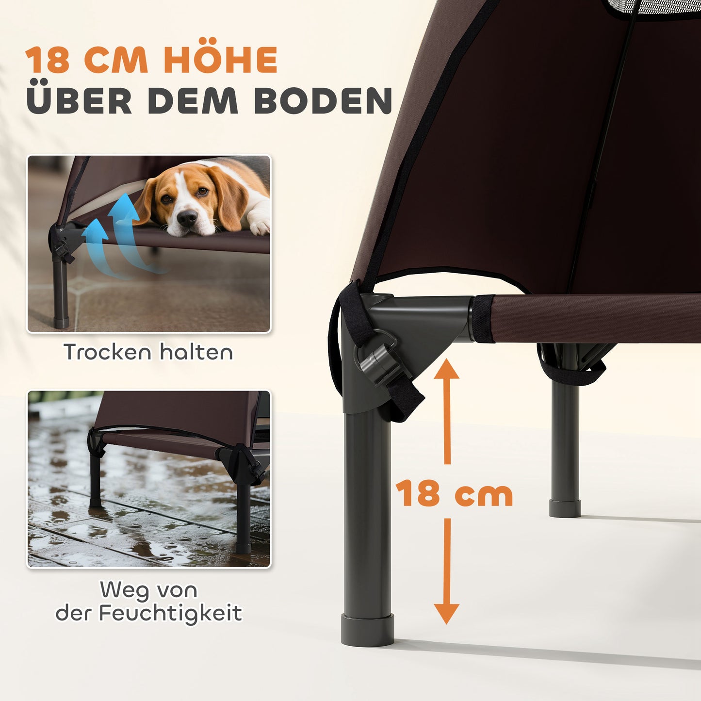 PawHut Hundeliege Outdoor mit Dach, Erhöhtes Hundebett für Große Hunde, 91 x 76 x 90 cm, Kaffee