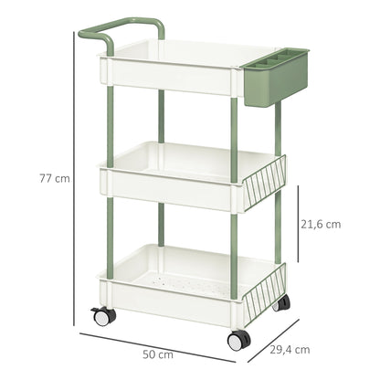HOMCOM Rollwagen, 3 Etagen, Hängekorb, Schiebegriff, 4 Rollen, Metallrahmen, Weiß, 50 x 29,4 x 77cm