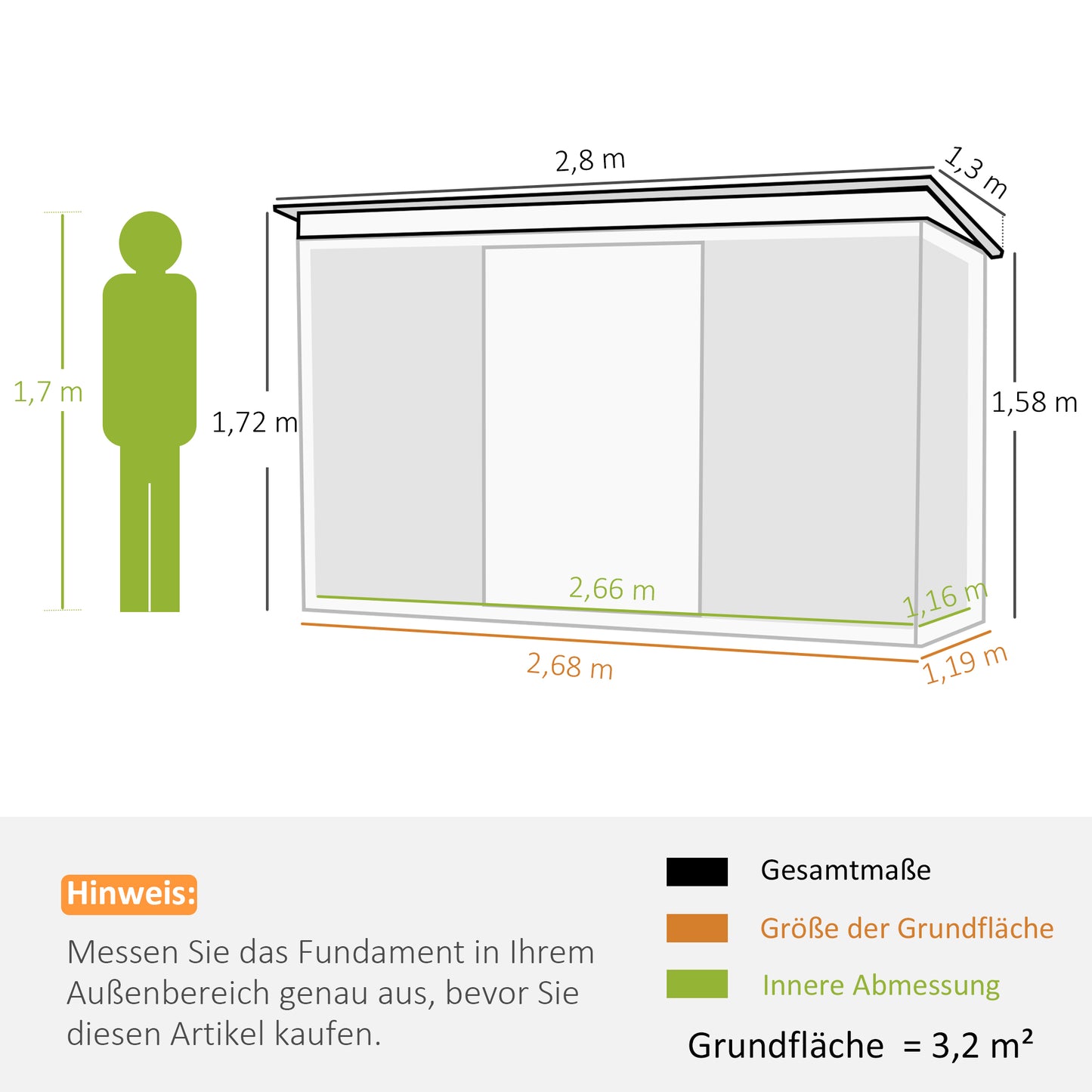 Outsunny Metall Gerätehaus 6,3m³ 280x130x172cm Geräteschuppen mit Pultdach Schiebetür wetterfest Gartenhaus Outdoor Garten Schuppen Schrank für Hinterhof Außenbereich Anthrazit, Dunkelgrün