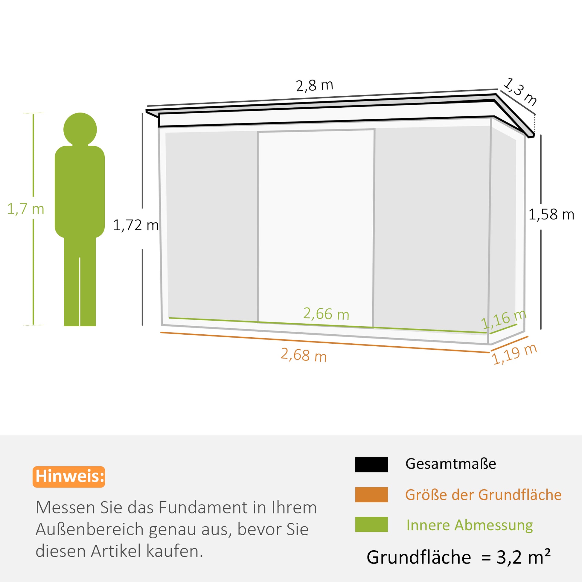 Outsunny Metall Gerätehaus 6,3m³ 280x130x172cm Geräteschuppen mit Pultdach Schiebetür wetterfest Gartenhaus Outdoor Garten Schuppen Schrank für Hinterhof Außenbereich Anthrazit, Dunkelgrün