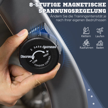 HOMCOM Liegeergometer mit LCD-Anzeige 8 stufig einstellbarem Magnetwiderstand Liegeheimtrainer mit Herzfrequenzsensoren, verstellbarer Rückenlehne, Nutzergewicht bis 110 kg für zu Hause Gym