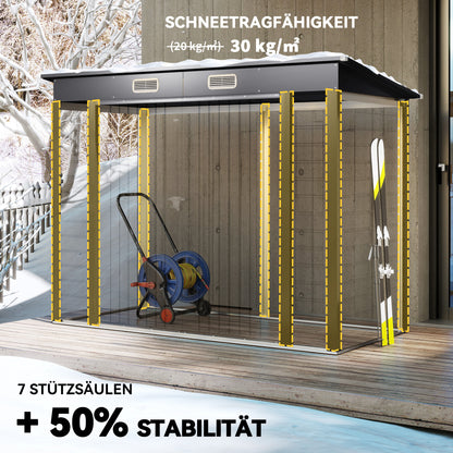 Outsunny Stahlgartenschuppen, Geräteschuppen, Doppeltüren, 249B x 121T x 166/183Hcm, Grau