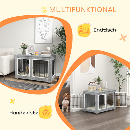 PawHut Hundekäfig Hundebox waschbares Polster, 2 Verriegelungen, 90 cm x 58 cm x 65 cm, Grau