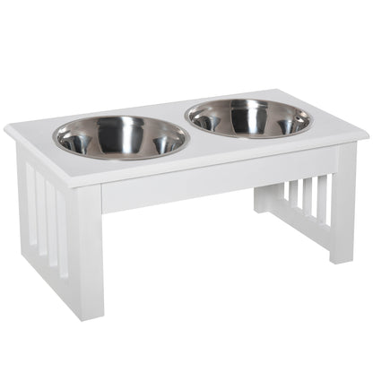 PawHut Hunde-Futterstation, rutschfest, 44 x 24 x 15cm, Weiß, 0,9L pro Napf