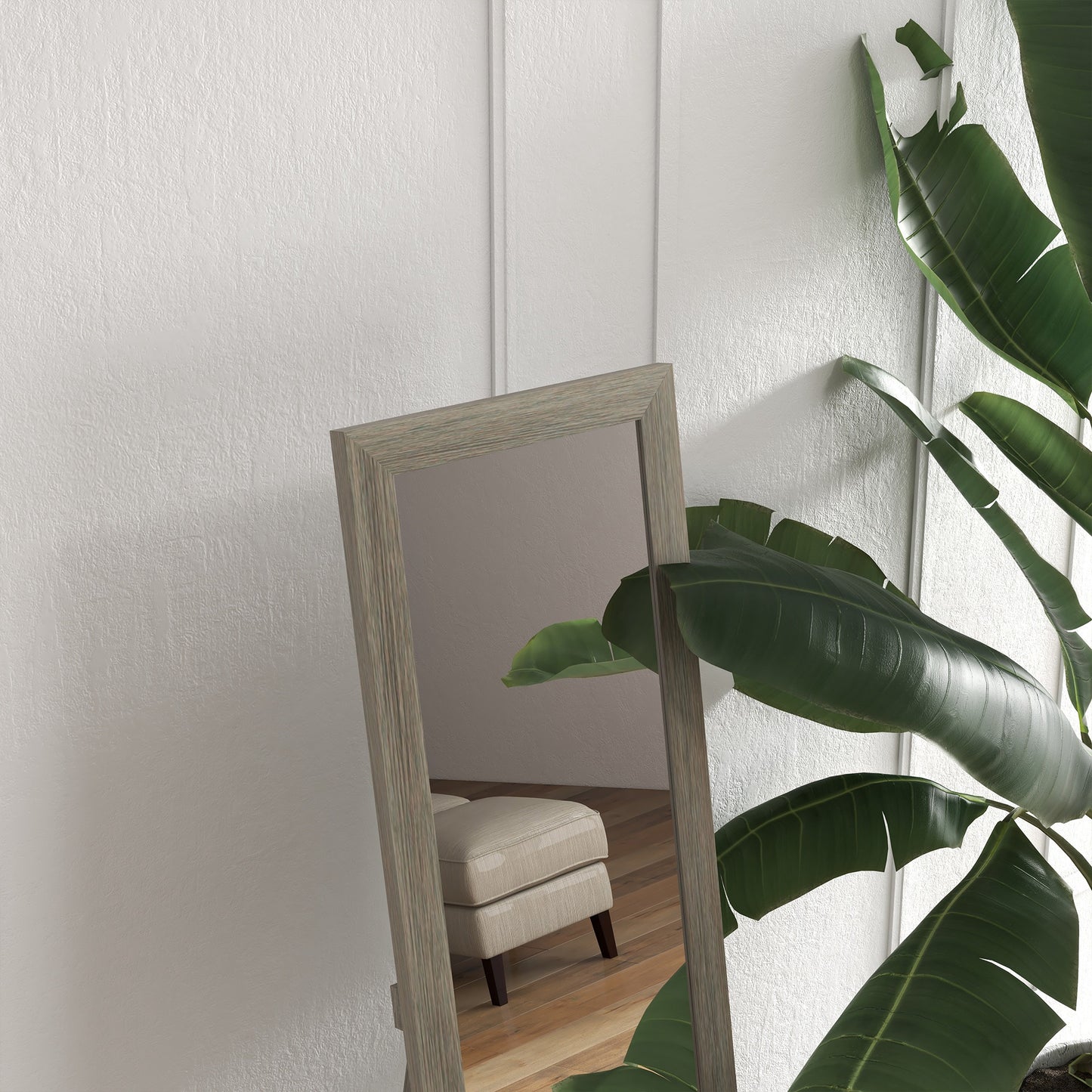 HOMCOM Standspiegel Bodenspiegel Wandspiegel, inkl. Wandbefestigung, Holzoptik, 37 cm x 40 cm x 155 cm, Braun