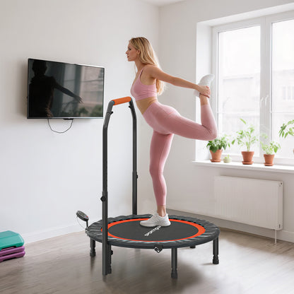 SPORTNOW Mini-Trampolin, mit höhenverstellbarem Haltegriff, LCD-Monitor, Stahl, schwarz+rot, Ø102 x 99-123cm