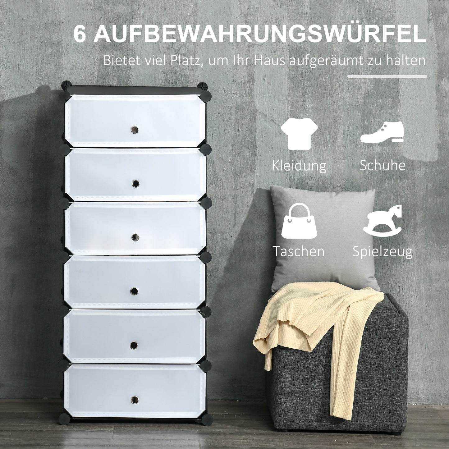 HOMCOM Modulares Regalsystem für 6 Paar Schuhe, 49 cm x 36,5 cm x 108 cm, Schwarz