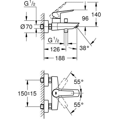 Grohe Mixer Monocomande Bath / Shower Start with inverter, Faucet with economical water, chrome, 24206002 mousseur