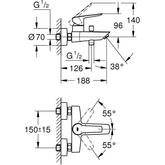 Grohe Mixer Monocomande Bath / Shower Start with inverter, Faucet with economical water, chrome, 24206002 mousseur