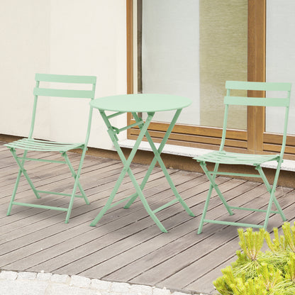 Outsunny Gartenset für 2 Personen Garnitur Balkonmöbel Set Bistrotisch mit 2 Stühlen für Hof Garten klappbar Grün