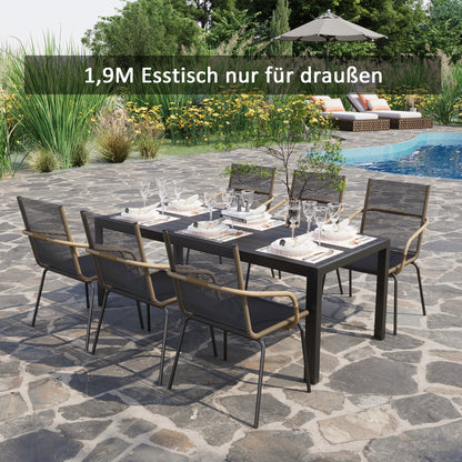 Outsunny Gartentisch Kunststoff 190 x 84,5 x 72 cm Wetterfest, Holz Optik, Holzstrukur, rutschfest Buffettisch Campingtisch Balkontisch Terrassentisch Outdoor Esstisch für Garten, Balkon Schwarz