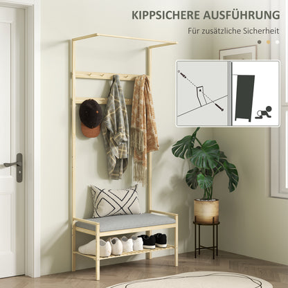 HOMCOM Garderobe mit Schuhbank, Kleiderstange, 10 Kleiderhaken, شوهابلاج, بامبوس