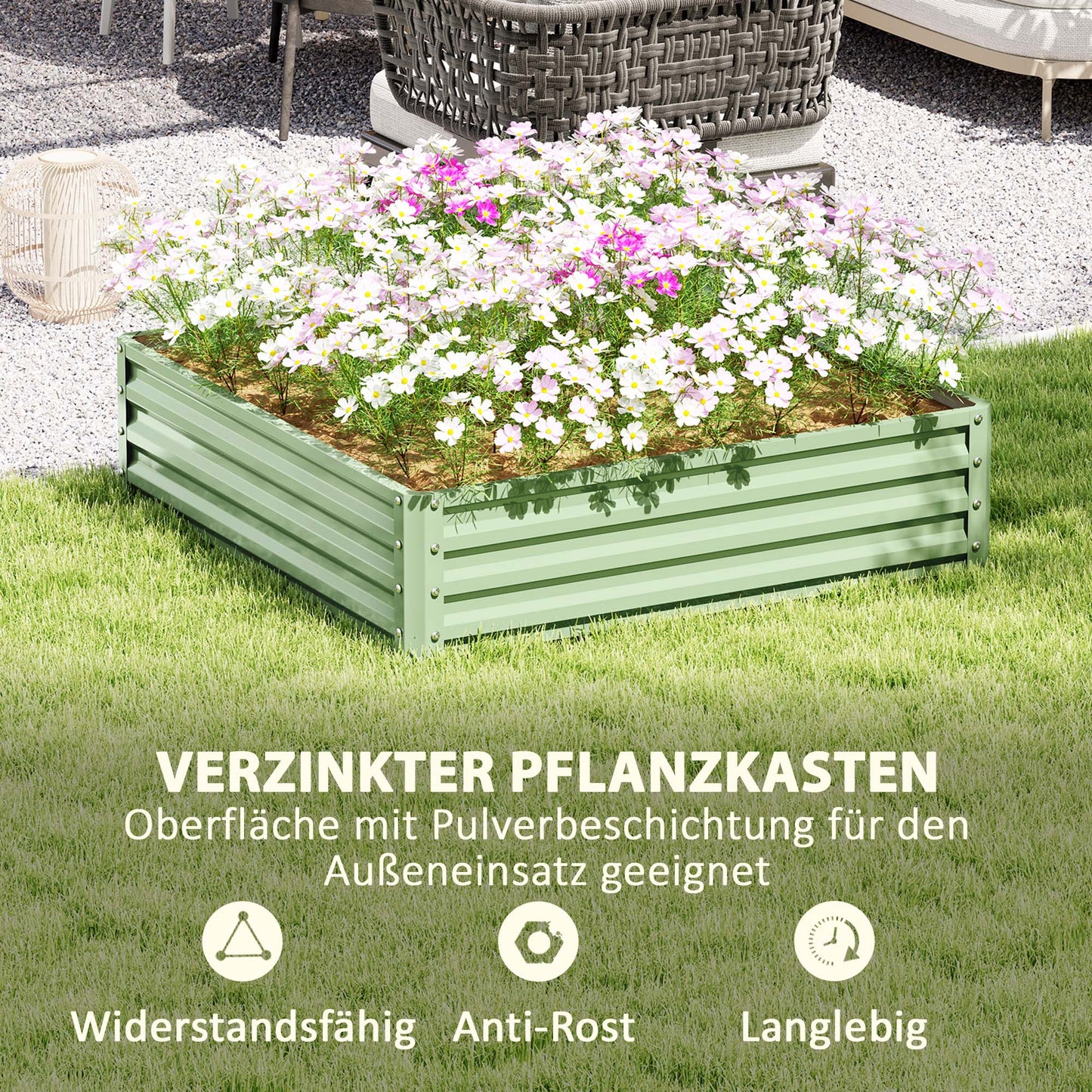 Outsunny Gartenbeet, Pflanzkasten mit Stahlgehäuse, Grün, 120 x 120 x 30 cm