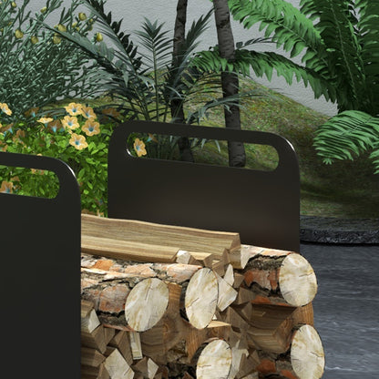 Outsunny Feuerholzgestell, 2 Tragegriffe, Stahlrahmen, bis 30kg, 36x30x36cm, Schwarz