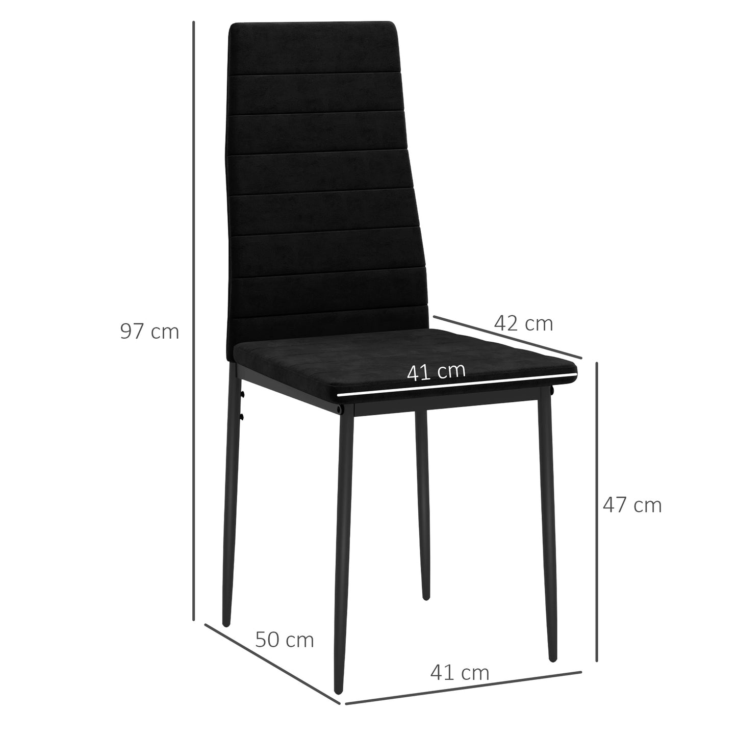 HOMCOM 4er-Set Esszimmerstühle, armloses Design, Stoffpolsterung, Metallbeine, Schwarz