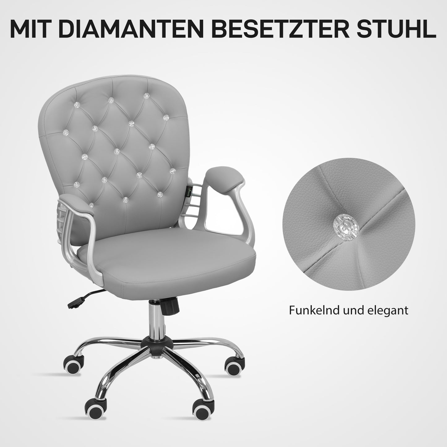 Vinsetto Bürostuhl, Ergonomisch Schreibtischstuhl mit Armlehne, Gepolsterter Rückenlehne Hellgrau