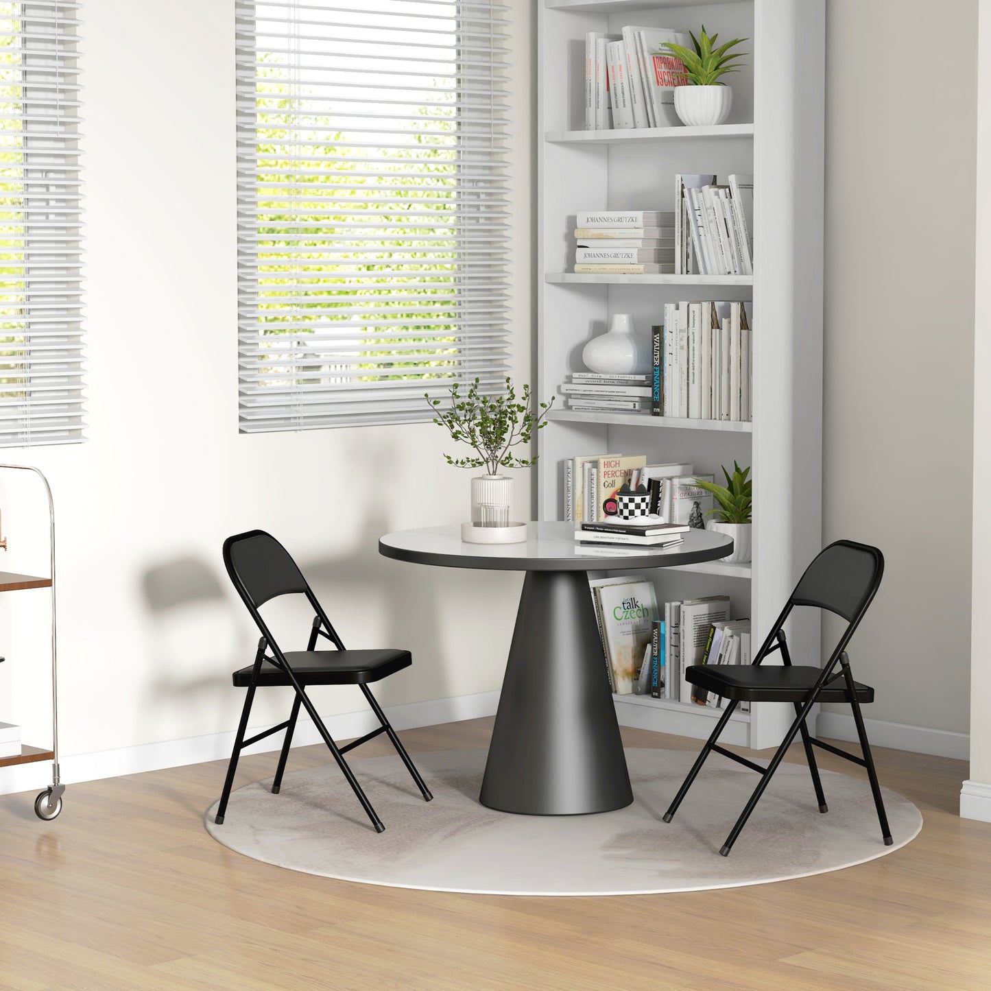 HOMCOM 2er-Set Klappstühle, Tragbare Bürostühle, Metallbeine, Faltstuhl für Büro, Empfang, Wartezimmer, Kunstleder, Schwarz