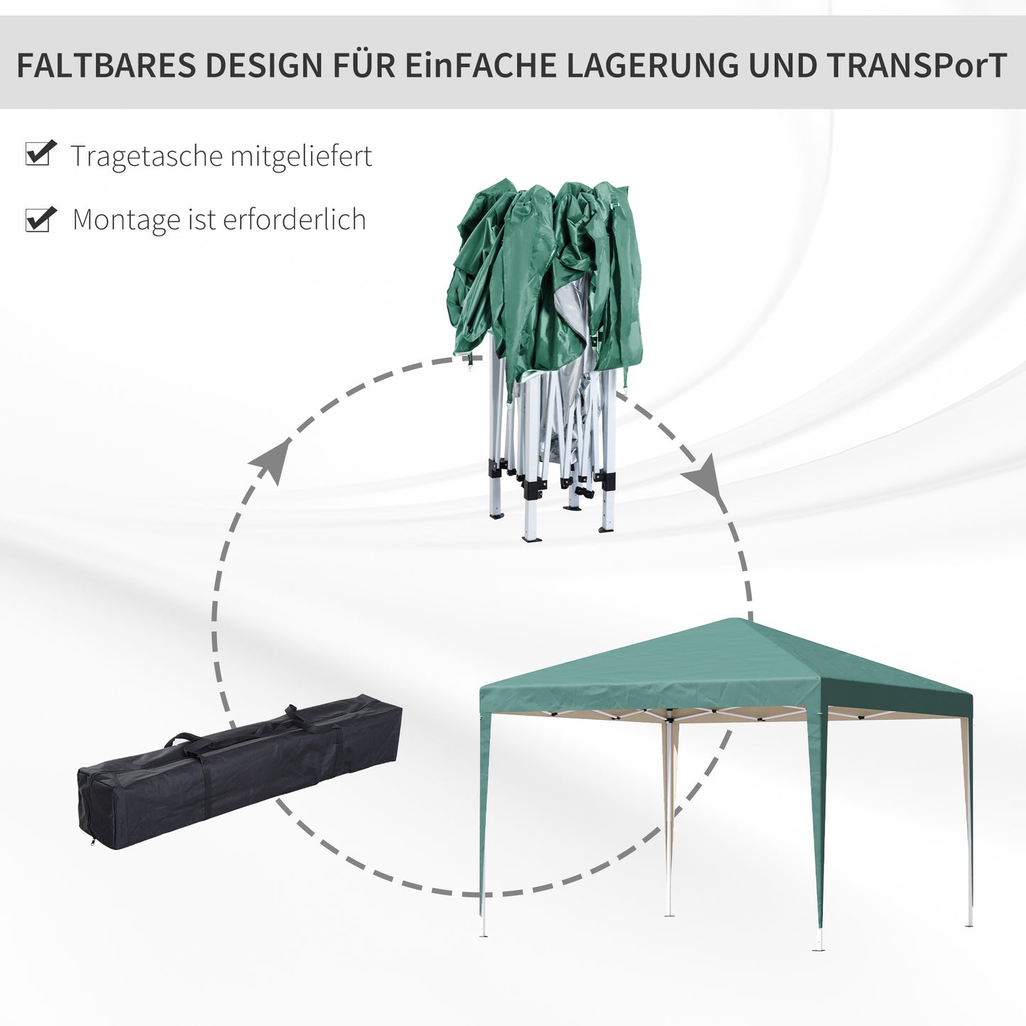 Outsunny Pavillon, 2,95 x 2,95 m Pop-Up-Faltpavillon, Gartenpavillon, Partyzelt, UV-Schutz, Stahl+Oxfordstoff, Grün