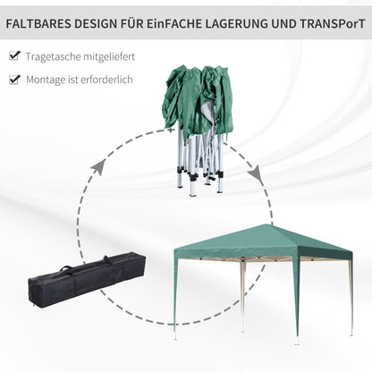 Outsunny Pavillon, 2,95 x 2,95 m Pop-Up-Faltpavillon, Gartenpavillon, Partyzelt, UV-Schutz, Stahl+Oxfordstoff, Grün