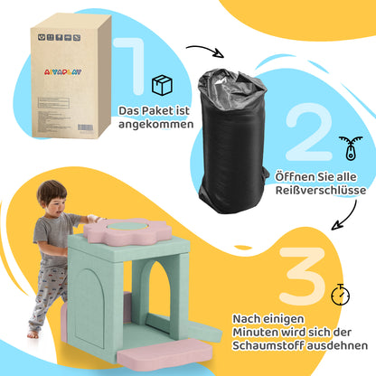 AIYAPLAY 12-teiliges Set Schaumstoffblöcke zum Klettern, Bauen, Krabbeln, Indoor-Spielmatten mit Cordbezug, Grün+Rosa